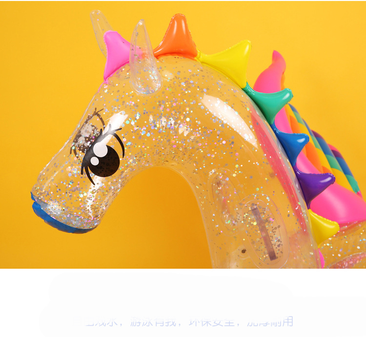 180cm Unicorn Pool Float With Holographic Glitter Transparent Rainbow Pegasus Design Inflatable Swimming Ring Water Fun Toy For Adults Kids - 5