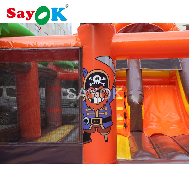 Kids Inflatable Bounce House Pirate Ship 65x55x38m With Slide And Air Blower Indooroutdoor Play - 3